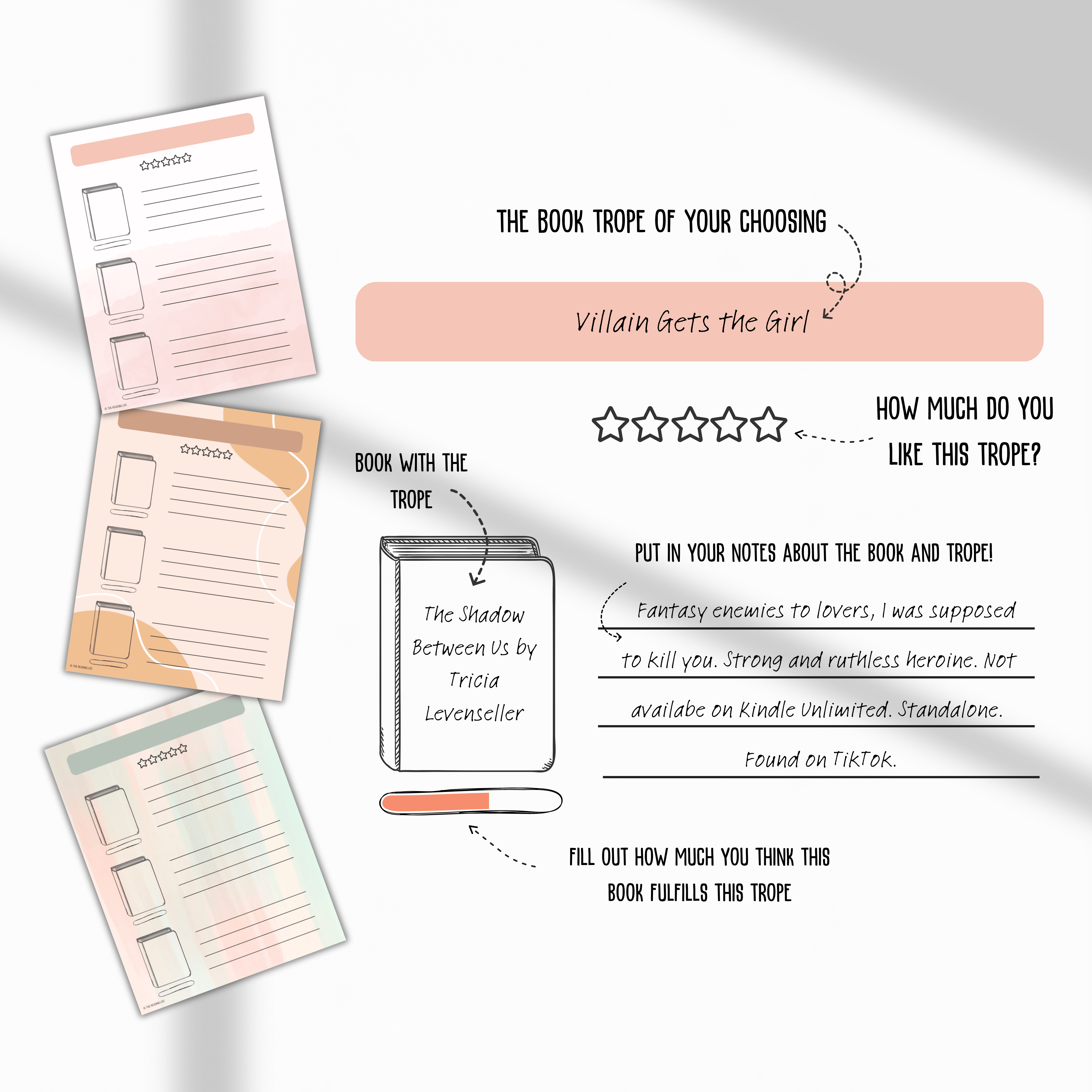 Cute Book Tropes Tracker Reading Journal (Digital and Printable